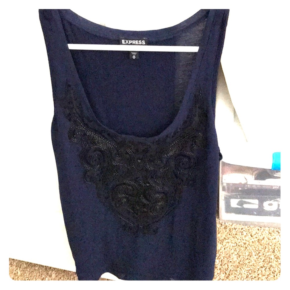 Blue tank top with beading design on front